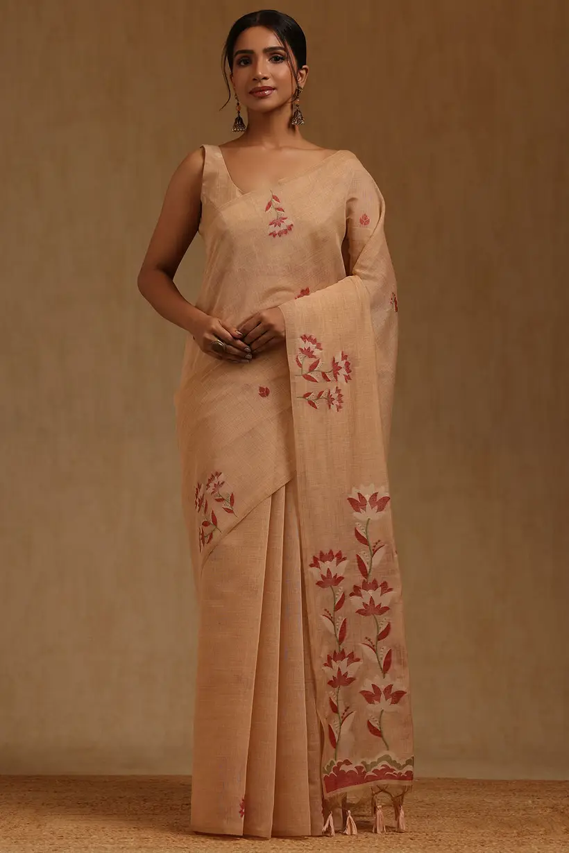 Peach Chanderi Woven Design Saree